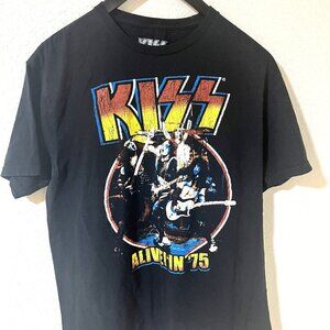 KISS ALIVE IN 75 Grunge Rock and Roll Band Concert Black Tee-Shirt Men's Large